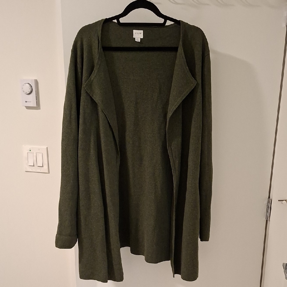 J. Crew Women's Forest Green Open Front/Waterfall 100% Cotton Cardigan (Size XL)